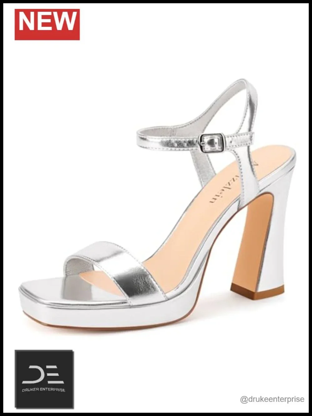 4.3 Inch Chunky Platform Heels Square Open Toe Ankle Strap Dress Sandals Faux